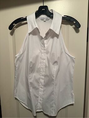 Veronica Beard White Sleeveless Button-Down Collared Shirt